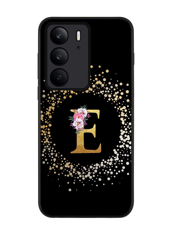 For Realme C75x / C75 4G Case,Slim fit Camera Protection, Shockproof Thin Phone cover  - Custom Monogram Floral - E ( Black )